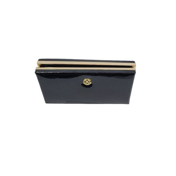 Christian Lacroix Evening Clutch Black Vegan Faux Patent Leather Framed Zip - Picture 10 of 13